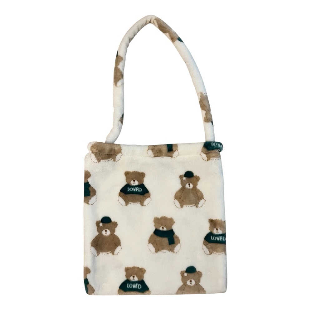 Teddy Bear Print Plush Tote Bag